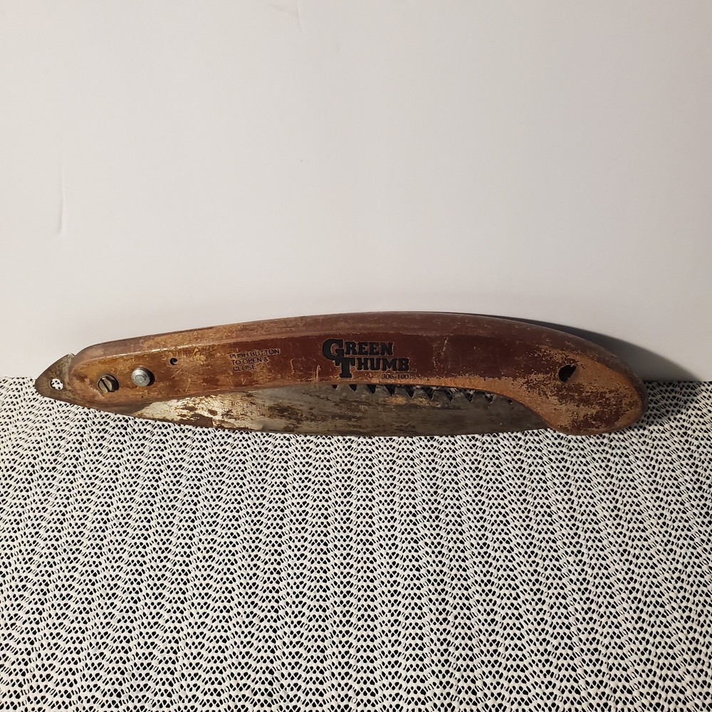 Vintage Green Thumb Folding Pruning Saw Push Button Lock Garden Tree Tool Rustic