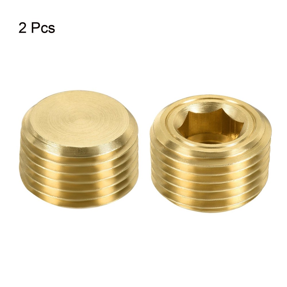 2pcs Brass Pipe Plug 3/8" NPT Male Thread Hex Internal Head Socket Fitting