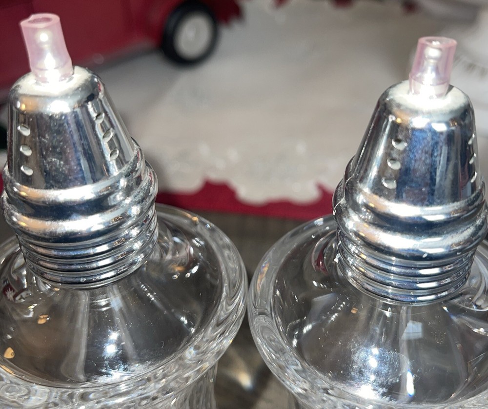 Salt & Pepper Shakers Gorham Crystal Lady Anne Pattern 7”