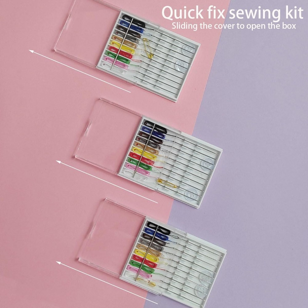10 Boxes Quick Fix Sewing Kit, Easy Pre Threaded Small, Assorted Colors