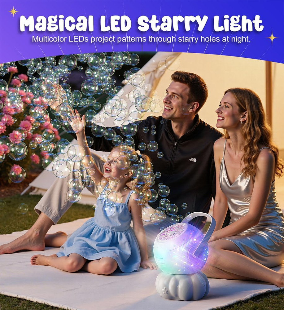 USB-C Rechargeable Bubble Machine - Multi-Color LED Light, 10 Large Wands, 20Oz(