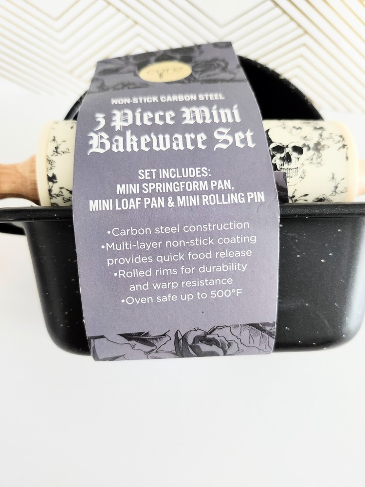 Core Kitchen 3-Piece Mini Bakeware Set-Loaf Pan, Springform Pan, Rolling Pin NEW