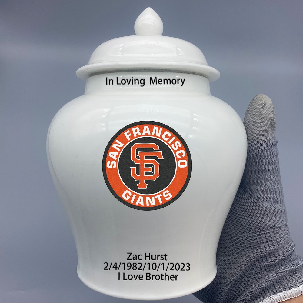 Ceramic Medium Urn for San Francisco Giants Baseball Theme, Custom Text & Number