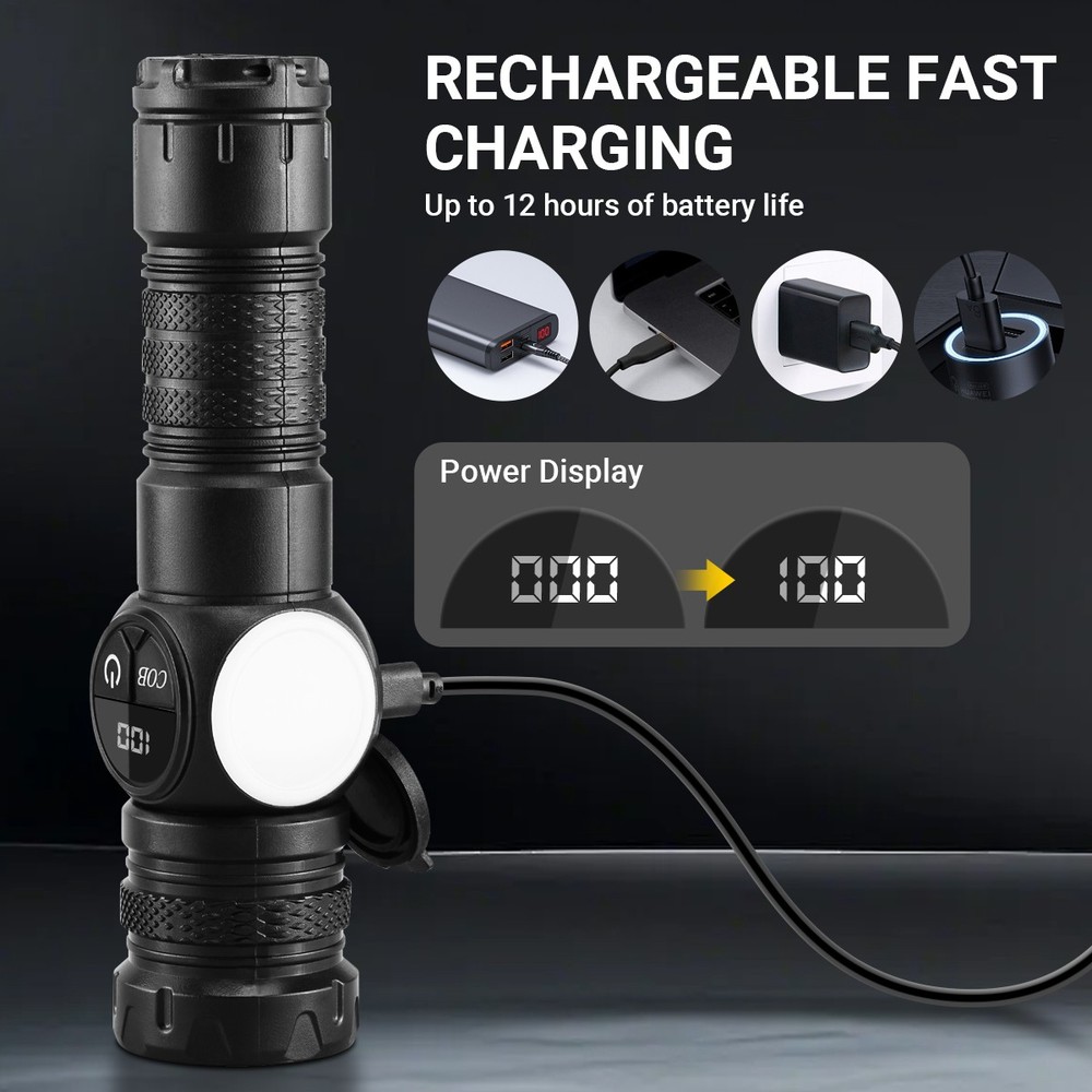 2x Super Bright LED Flashlight Rechargeable Magnetic Flashlights LED Work Lights