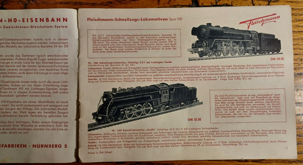 1954 Fleischmann HO Model Railroad Catalog - German Language