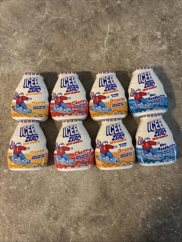 8 ICEE Zero Calorie Cherry, Blue Raspberry, Orange and Mango Liquid Water