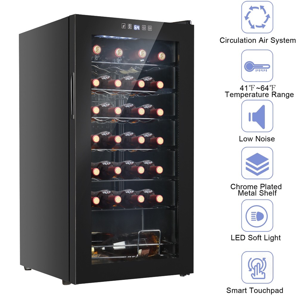 28 Bottle Wine Cooler Fridge Beverage Chiller with Temperature Control