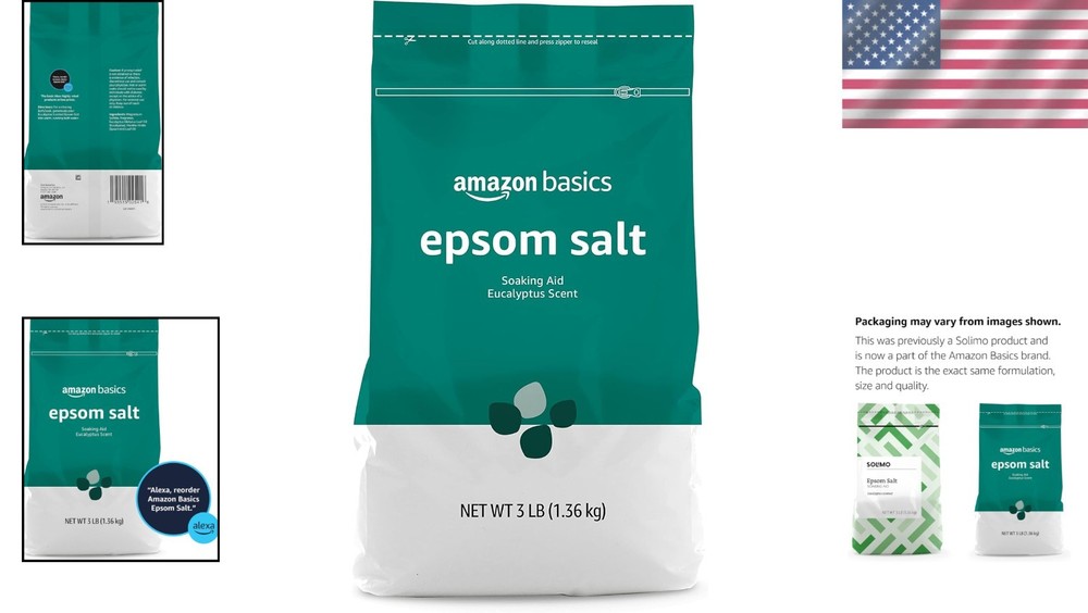 Amazon Brand Solimo Epsom Salt Soaking Aid, Eucalyptus Scented, 3 Pound