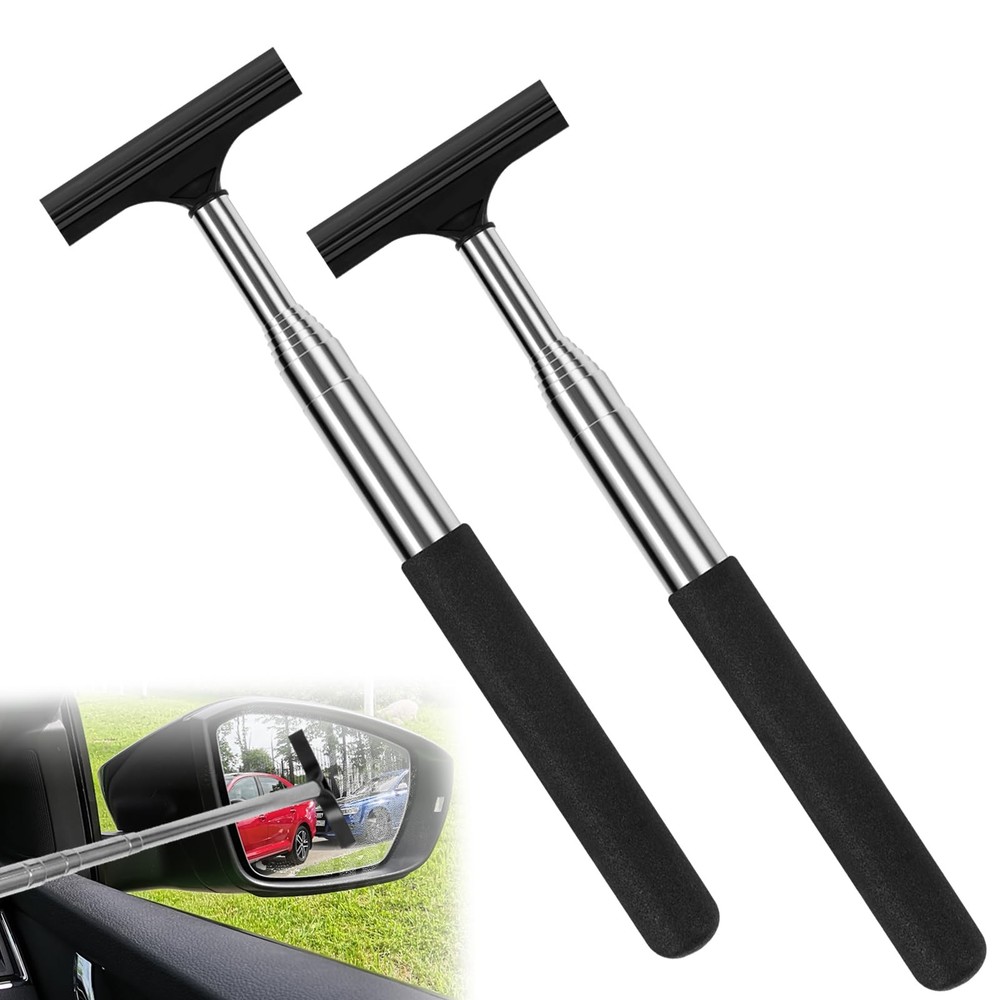 2 Pcs Car Mirror Wiper, 38.6in Handle Side Squeegee, Black