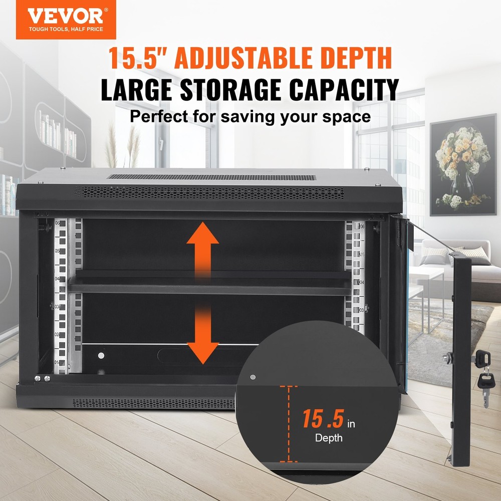 6U Wall Mount Network Server Cabinet 15.5'' Deep Server Rack Cabinet Enclo