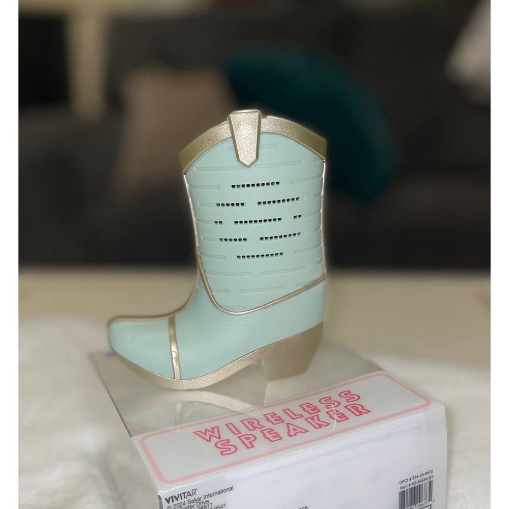 Cowboy Boot Wireless Bluetooth Speaker Mint & Gold NEW