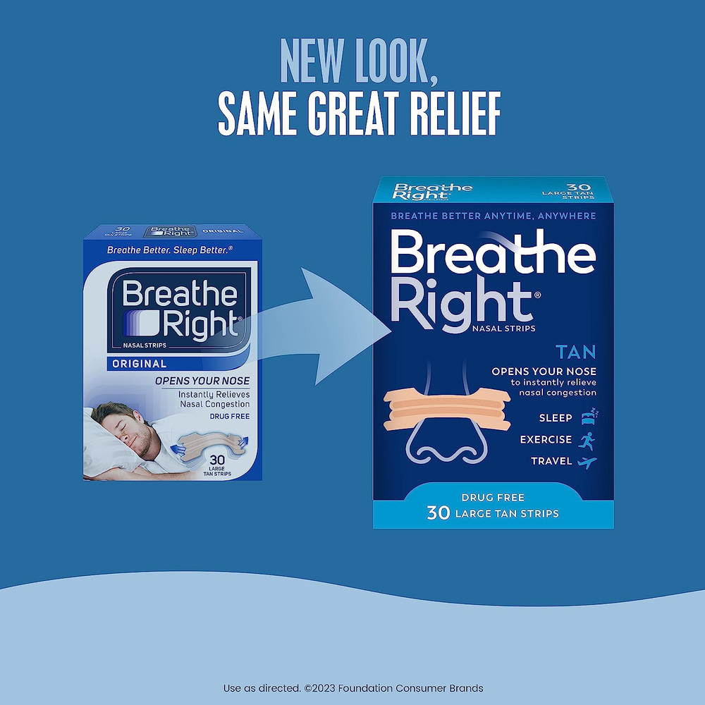 Breathe Right Nasal Strips, Large, Tan, 30 Ct