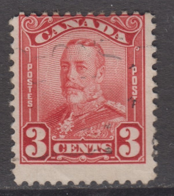 % Canada Scott #151  3 cent dark carmine  "KGV Scroll"  F