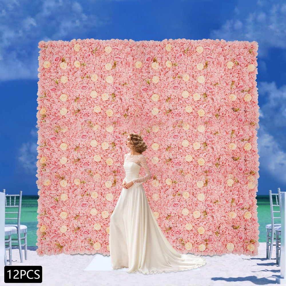 12pcs Flower Wall Panel Artificial Flower Wall Background Silk Rose Wedding
