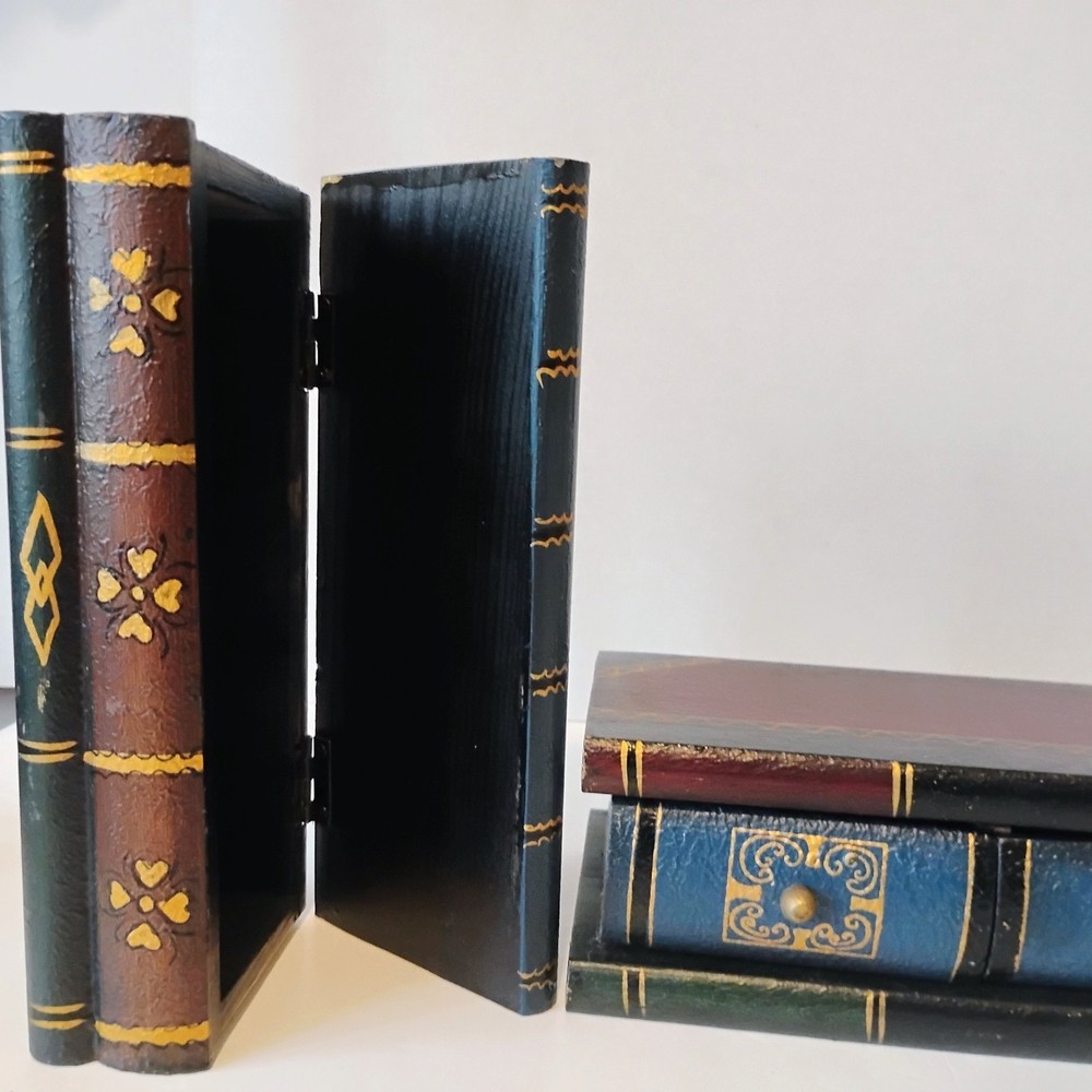 Faux Book Stack Hidden Storage Boxes–Vintage Style Decorative Secret Compartment