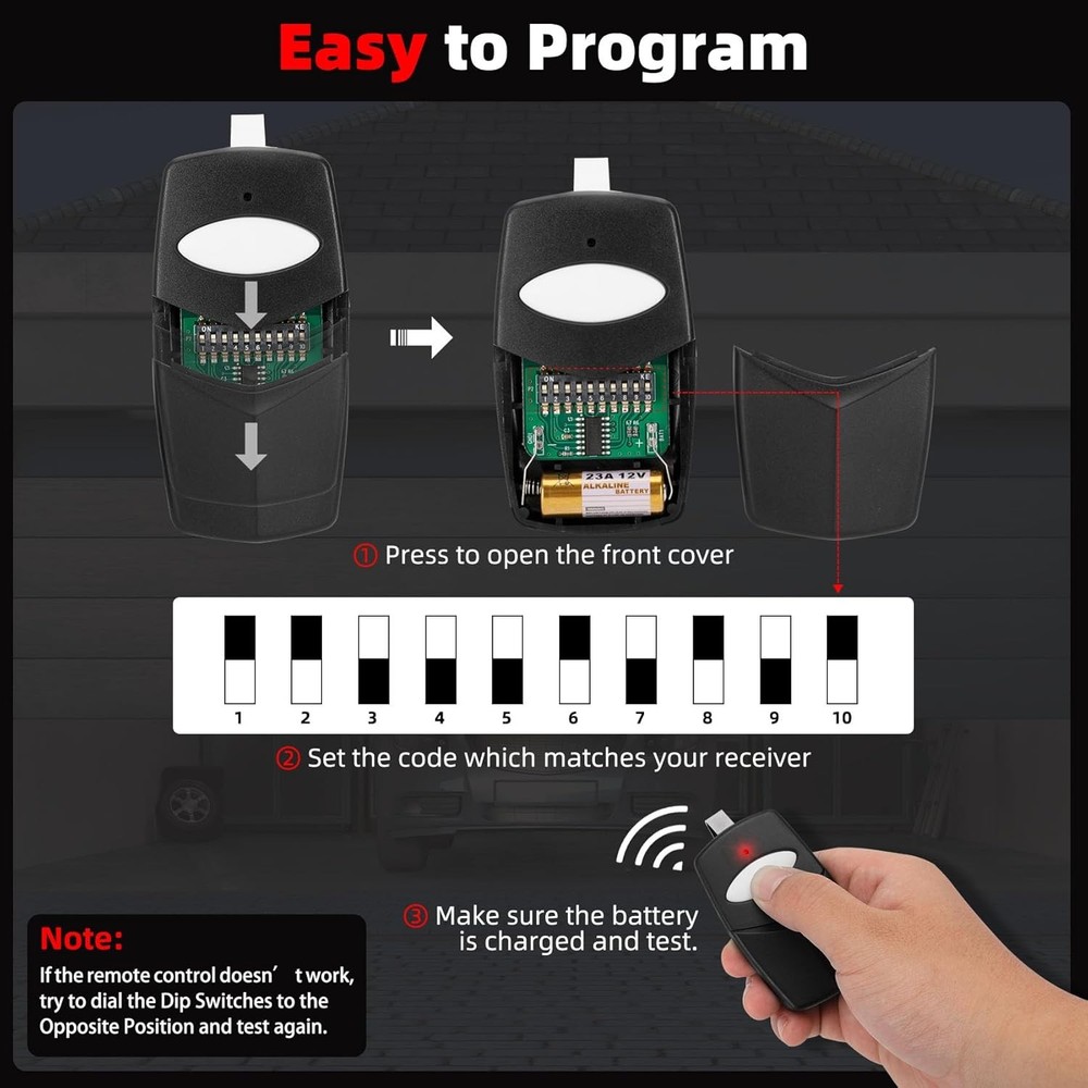 3089 Multi-Code Gate Opener Remote with 10 Dip Switch Garage Door 1 PACK