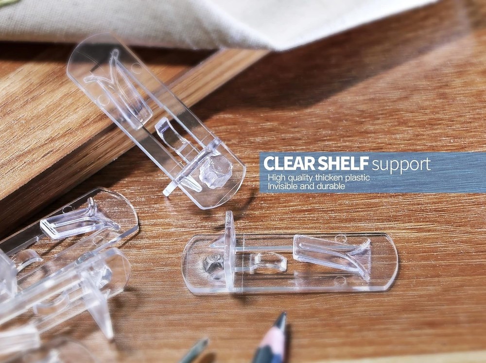 Transparent Locking Shelf Support Clips - 5mm x 3/4" Thickness Compatibility
