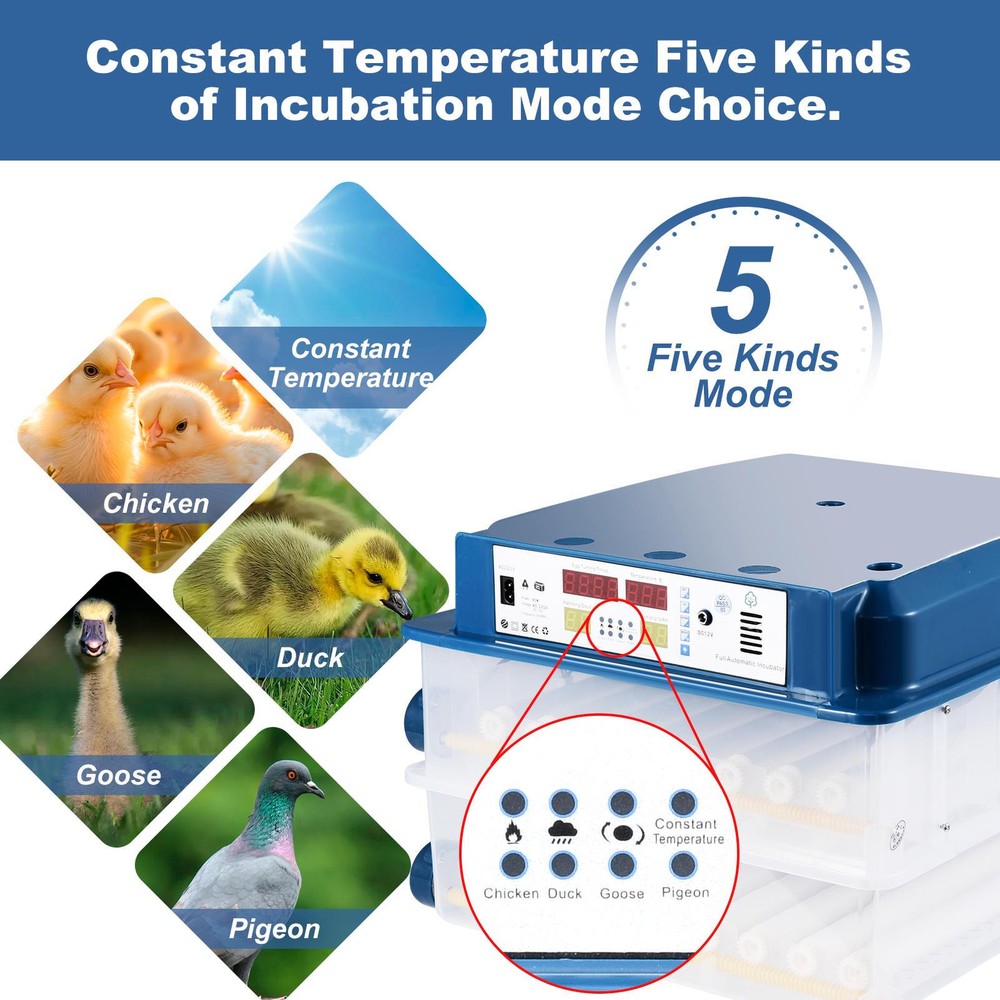 Automatic 120 Eggs Incubator Temperature Control Digital Chicken Egg Hatcher--