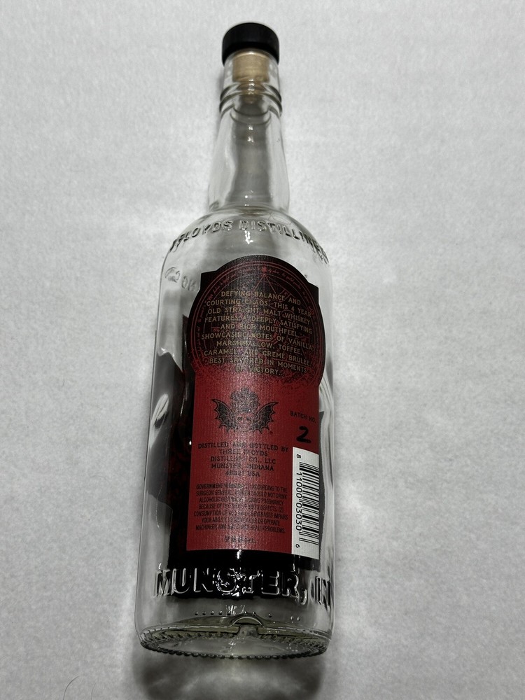 THREE FLOYDS Warspite Straight Malt Whiskey EMPTY BOTTLE Small Batch Indiana