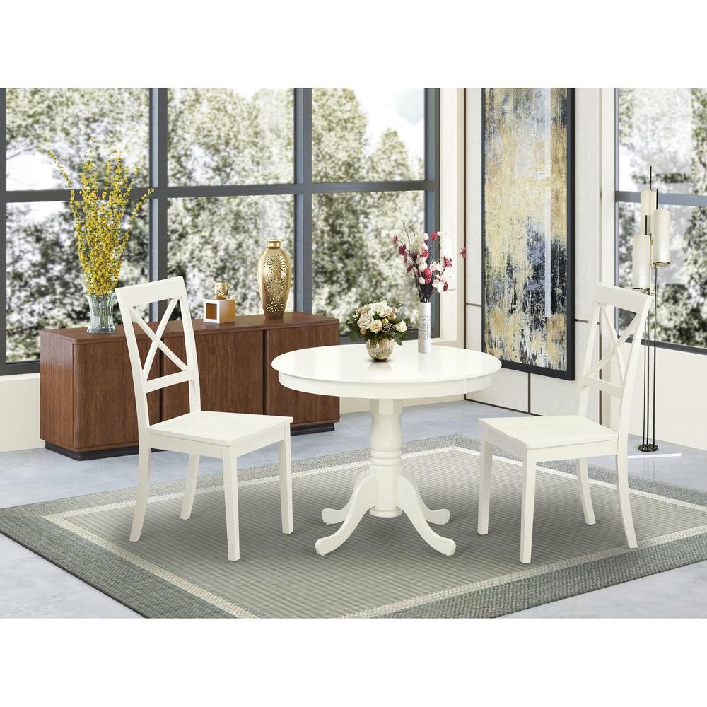 3 Pc set-Table and 2 Wood Kitchen Chairs in Linen White .