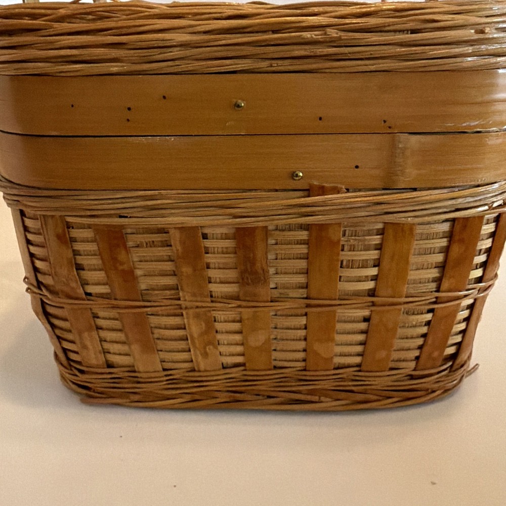 Vintage 1960’s bamboo wicker sewing organizer box