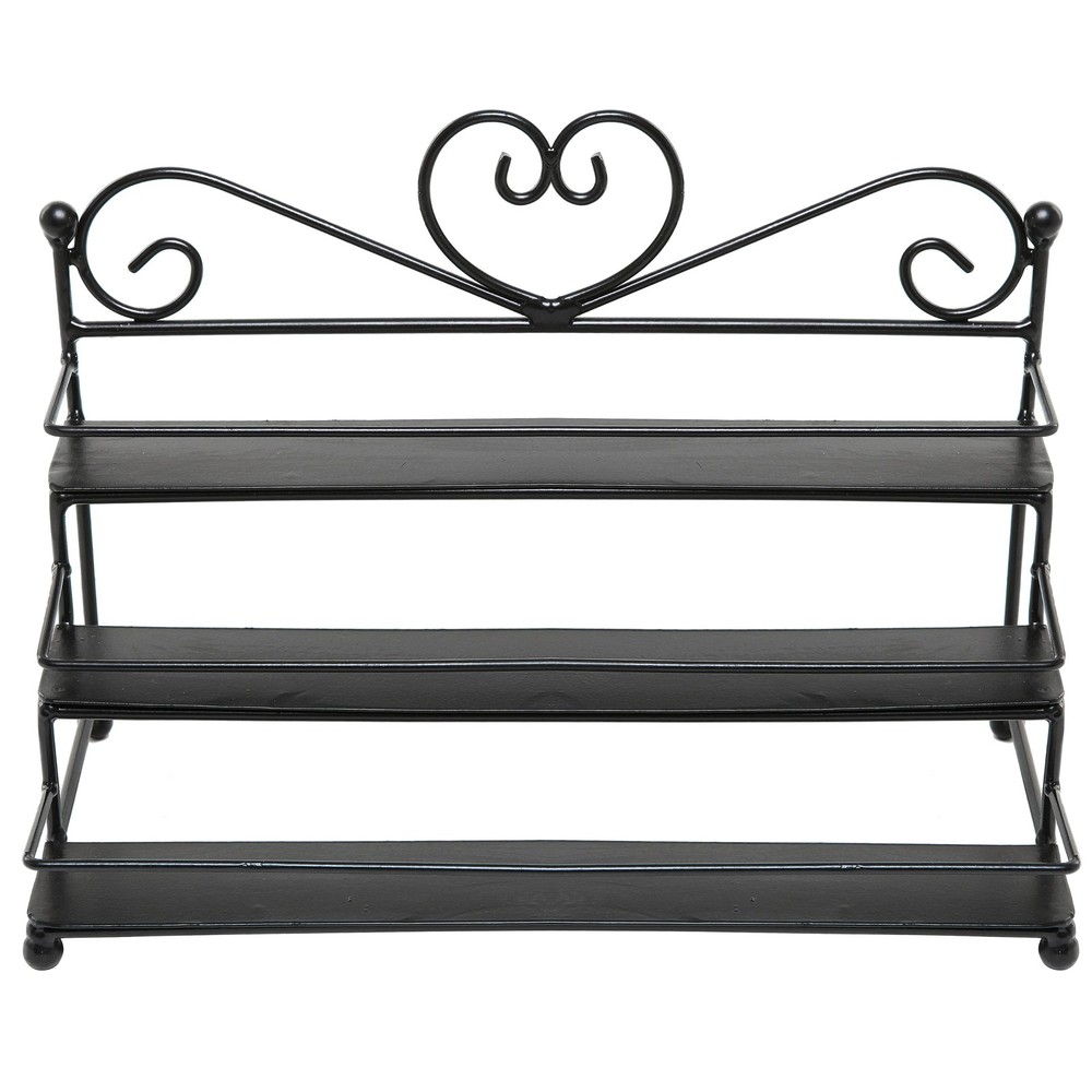 MyGift Black Metal Heart 3-Tier Step-Risers Rack/Table Top Organizer Display