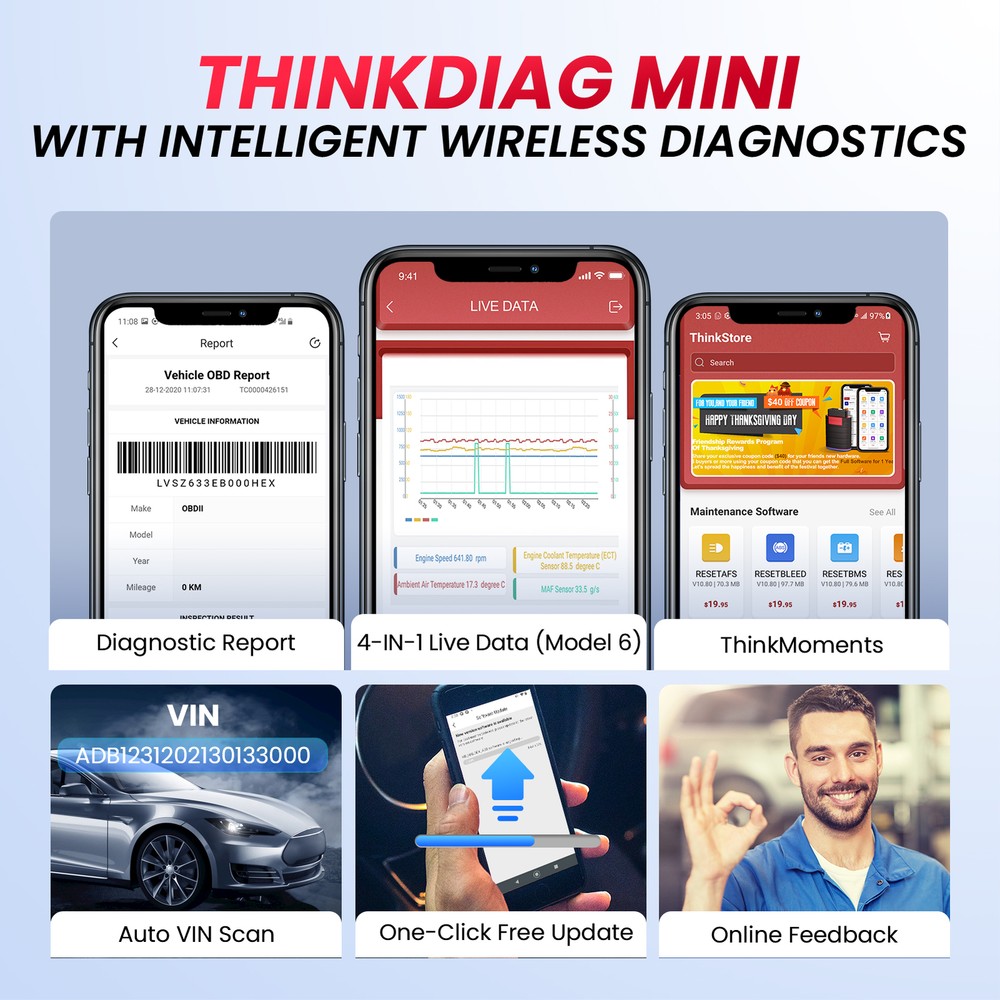 Thinkdiag mini All System Bluetooth OBD2 Scanner Car Diagnostic Tool ABS SRS