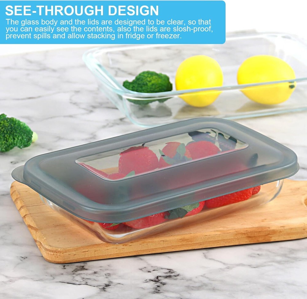 8 Pieces Glass Baking Dish with Lids Rectangular Glass Baking Pan Bakeware Set