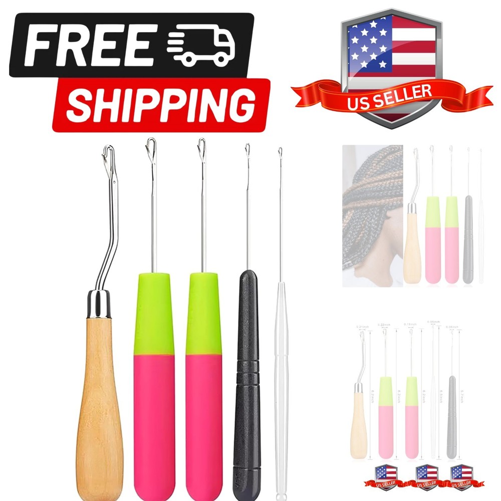 5Pcs/Sets Bent Latch Hook Crochet Hooks Hair Braiding Tools Dreadlocks Differ...