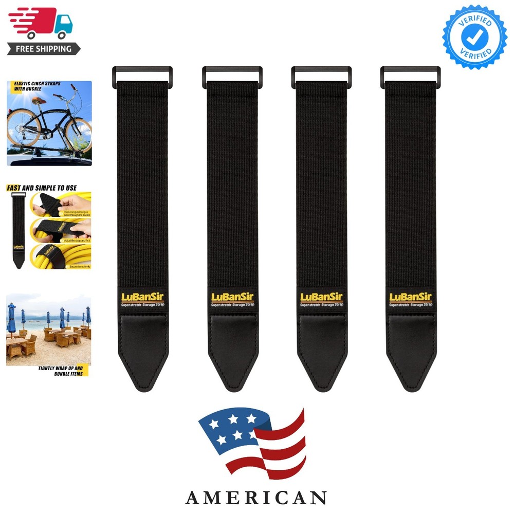 Cinch Straps, 2" x 24" 4 Pack Elastic Hook and Loop Storage Strap for Extensi...