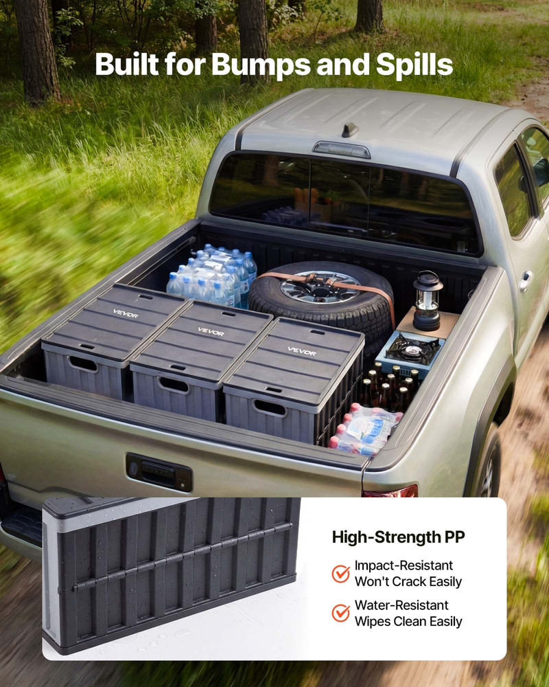 65L Collapsible Storage Bins w/ Lids 3 Pack Stackable Folding Crates Handles