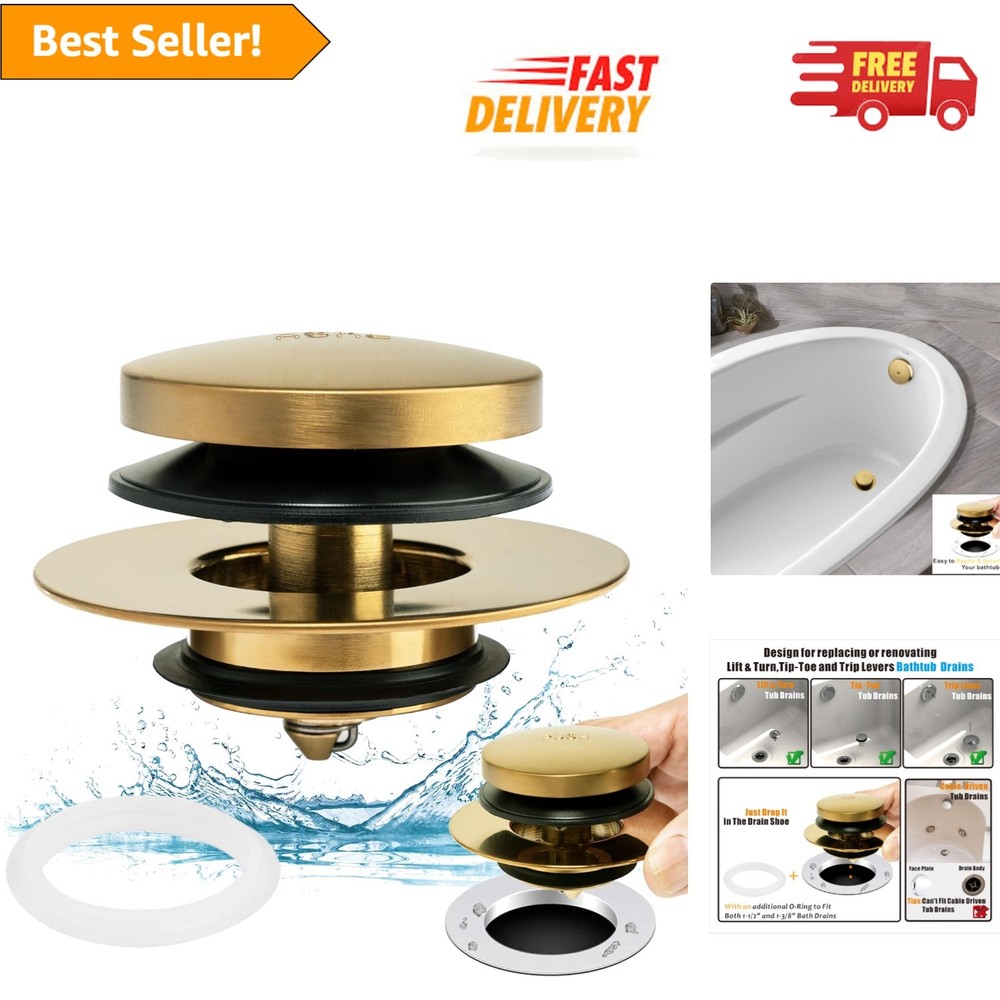 Elegant Brushed Gold Universal Bath Drain Stopper - Easy Installation & Coverage