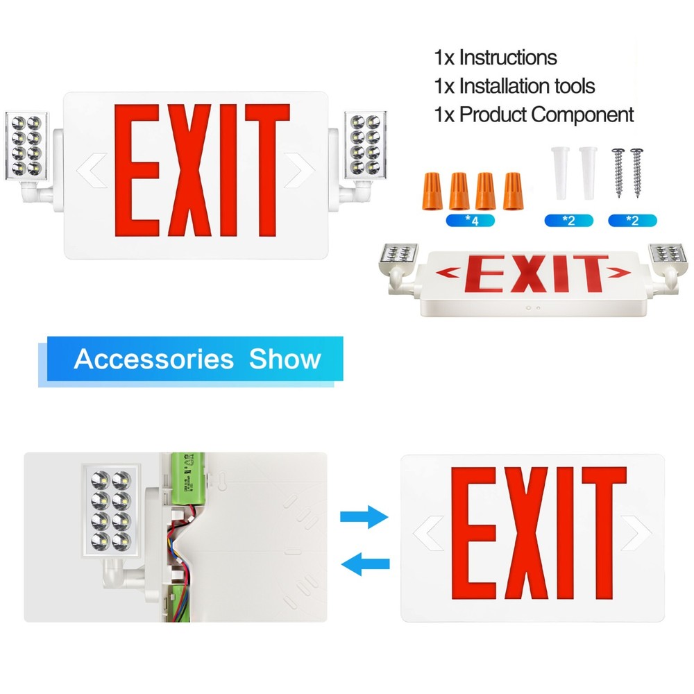 Spectsun 6 Packs Led Red Emergency Lighting with Exit Signs Combo Battery Light.