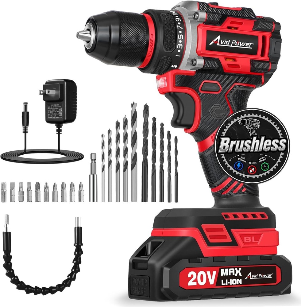 High-Torque 355 In-Lbs Brushless Drill with 2-variable Speeds & Accessories