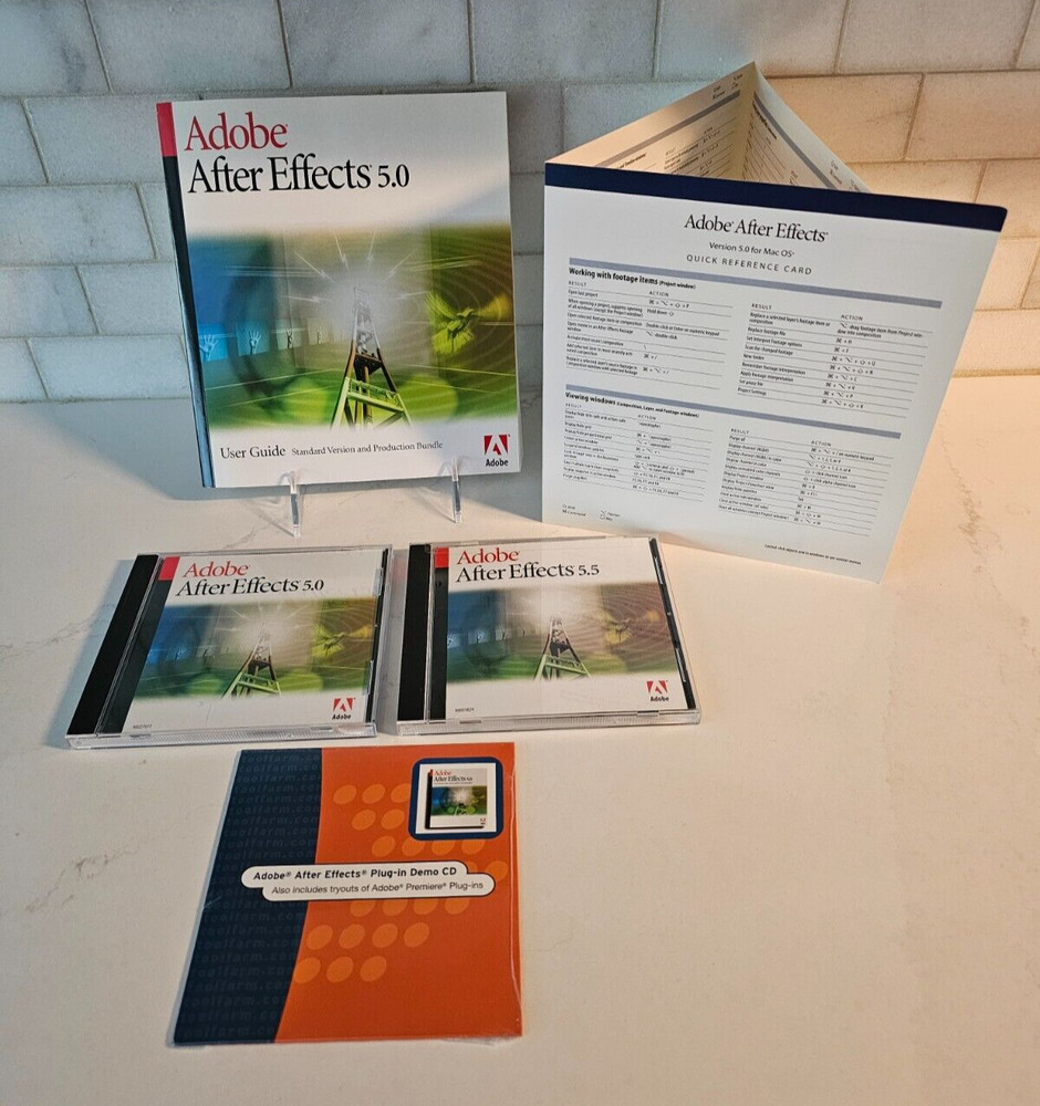 Adobe After Effects 5.0 & 5.5 Software Apple Macintosh w/ User Manuals & Plugin!