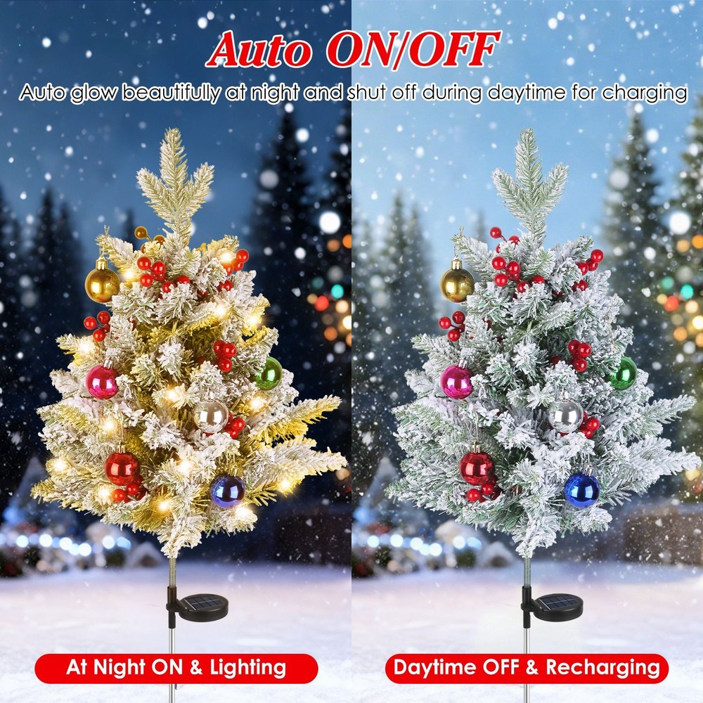 2Pack Lighted Artificial Christmas Tree with Solar String Lights Yard Decoration