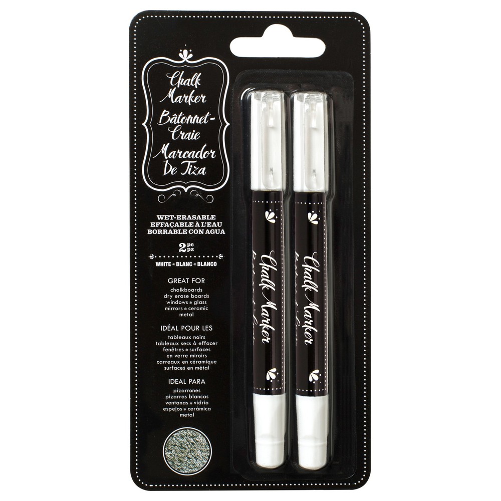American Crafts 369907  Erasable Chalk Markers 2/Pkg-White