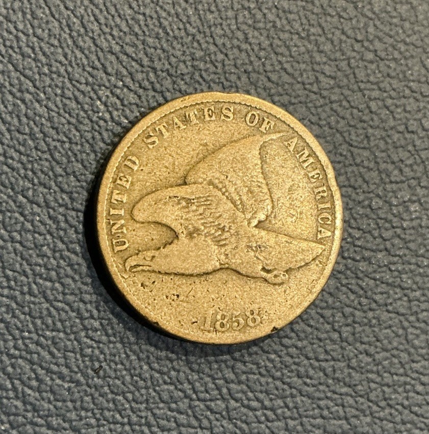 1858 Flying Eagle Cent - ERROR - Grease Strike Through Reverse - “ONE” Missing