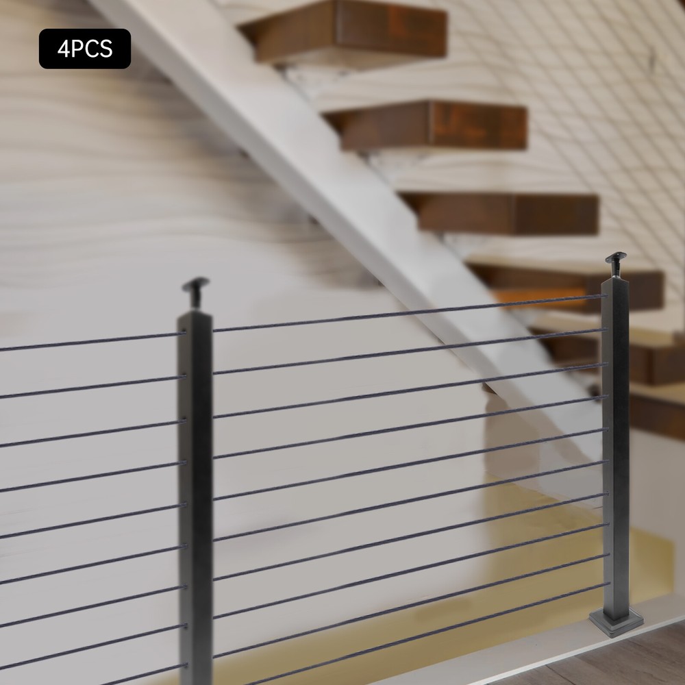 4PCS Cable Railing Posts Deck Fence Posts 36"x2"x2" Stainless Pre-drilled Holes