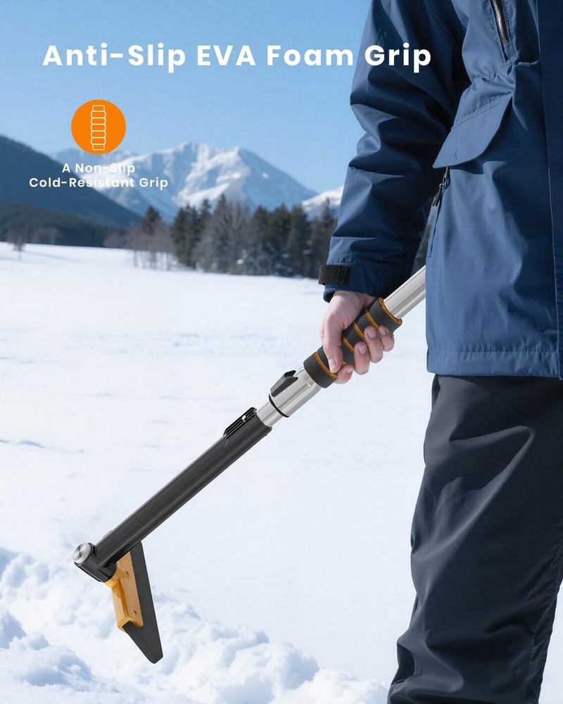 helloleiboo 43.7" Extendable Ice Scraper & Pivoting Snow Brush