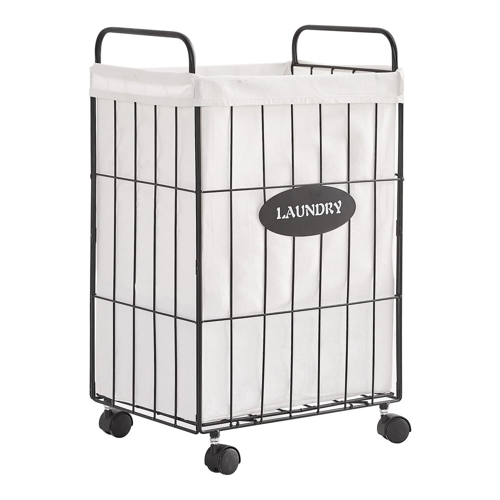 Mxfurhawa Iron Wire Laundry Hamper With Rolling Lockable Wheels, Folding Laun...