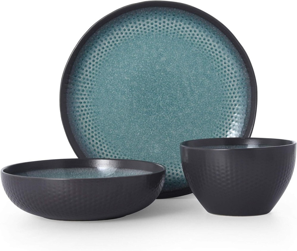 Pfaltzgraff 5267773 Maddox 12-Piece Dinnerware Set, teal Teal