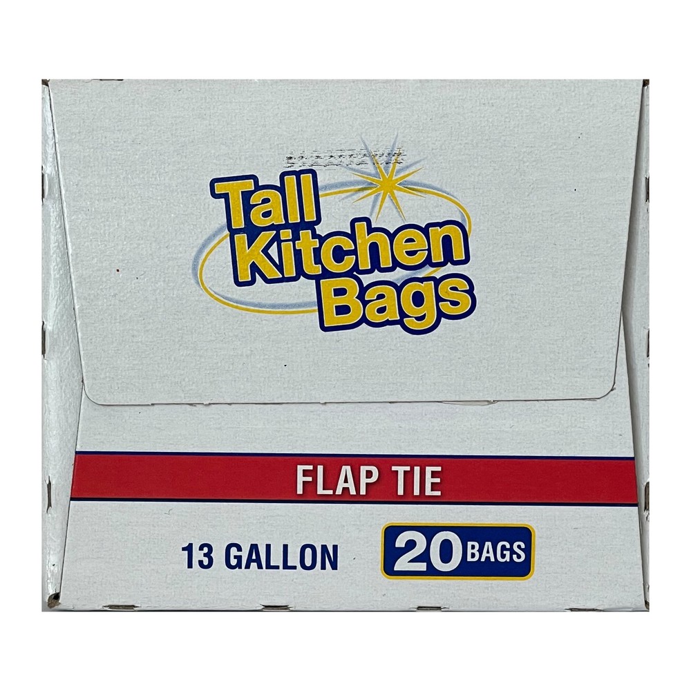 (3 Pack) Basic Kitchen Trash Bags, 13 Gallon, 20 Bags (Flap Tie)