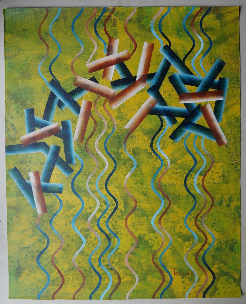 Acrylic on Canvas Composition Abstract - Signed TEMPE (20th)