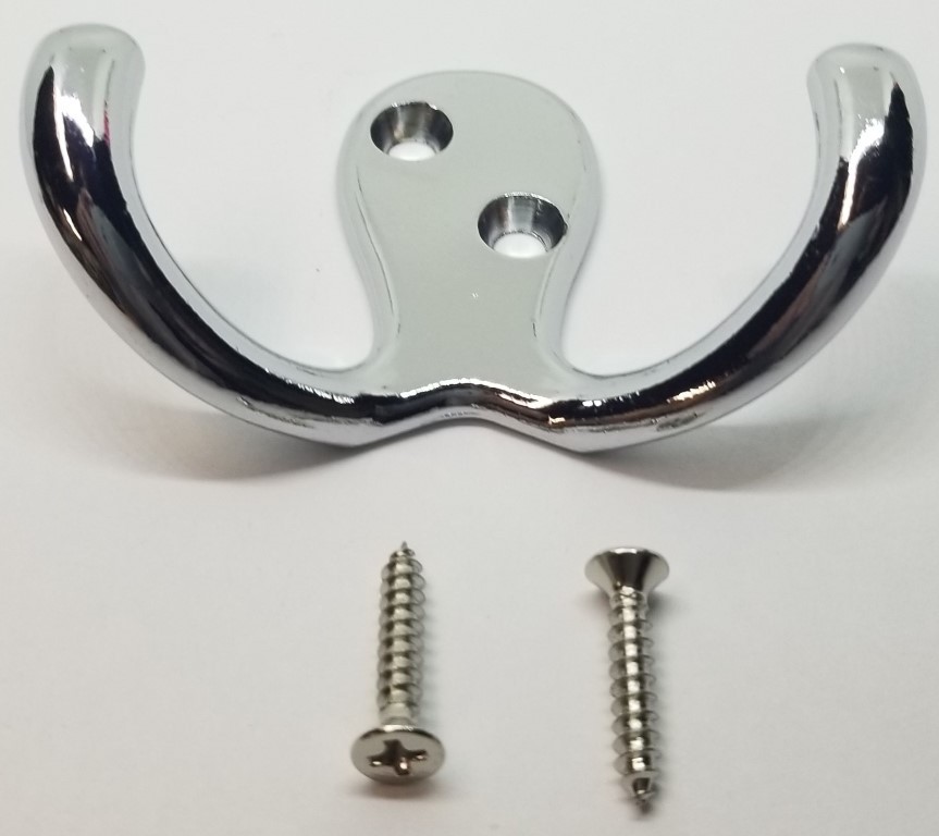 POLISHED CHROME Double Hook coat hat jacket wall vintage rustic octopus aluminum