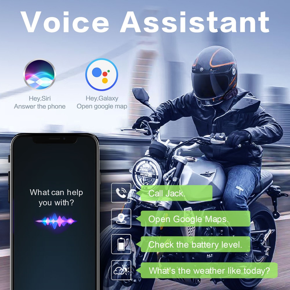 V6S Motorcycle Helmet Intercom Bluetooth Headset 2-way 1000m Communication FM