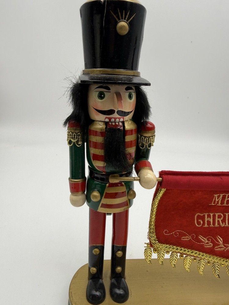 Traditional Nutcracker Duo "Merry Christmas" Tabletop Banner Display