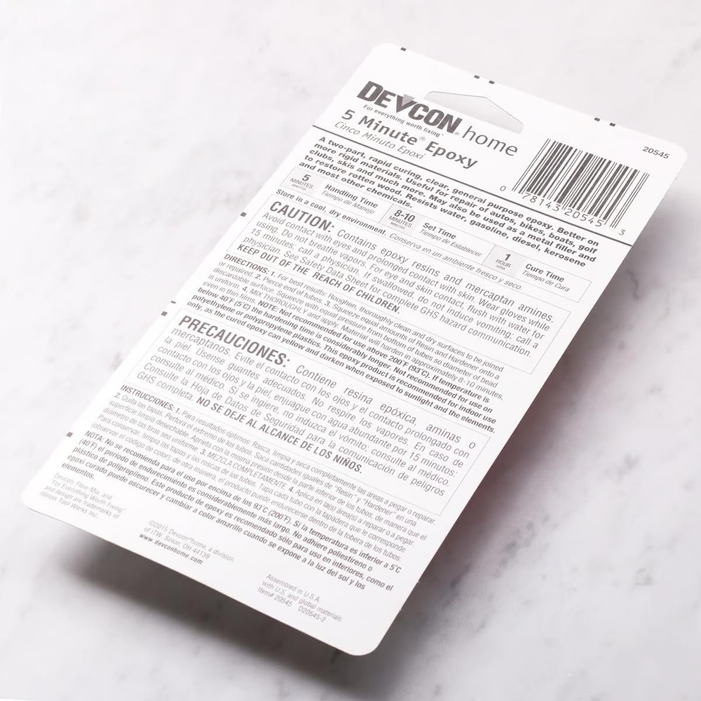 Devcon S205 5-Minute Epoxy Glue, 1 oz. Pack of 1, Clear