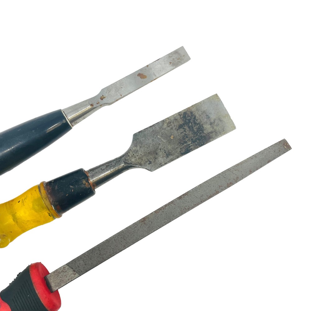 3 Pcs Black Decker and Assorted Wood Chisel Set & Square Type Hand File