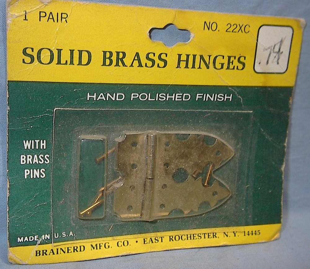 VINTAGE HARDWARE BRAINERD SOLID BRASS HINGES 5/8" X 1 7/8" NEW OLD STOCK